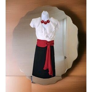 Pride & Joy Dress 14 Black White Red Colorblock Knee Length Ruffled Chic Modern